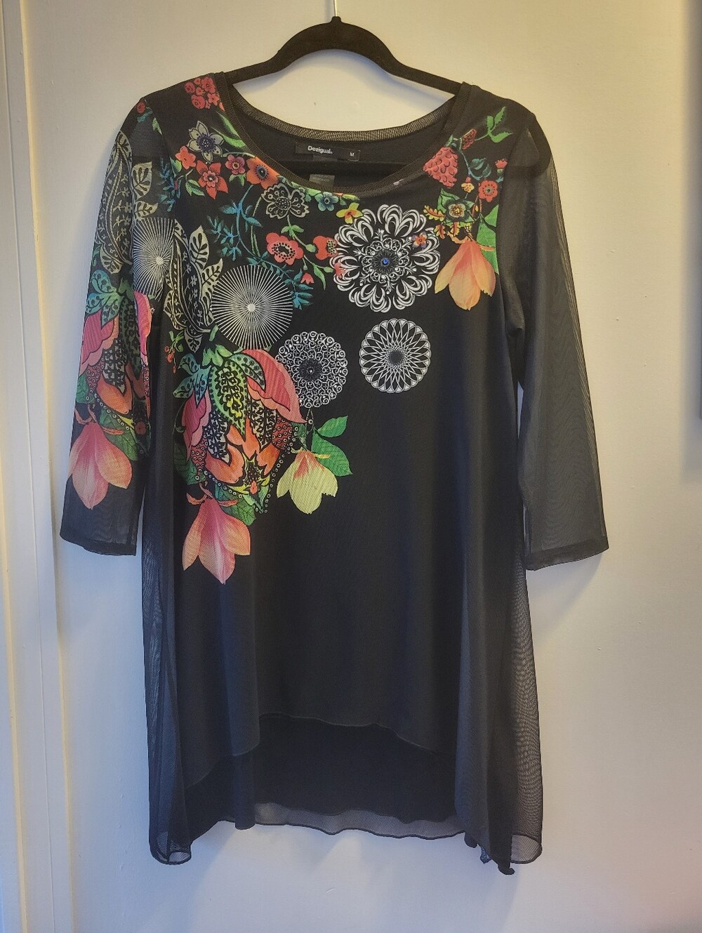 Desigual "Valery" Floral Mandala Mesh Tunic Top - Size Medium